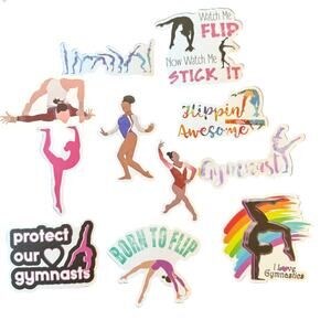 10 Assorted Gymnastics Stickers Protect Our Gymnasts Watch Me Flip